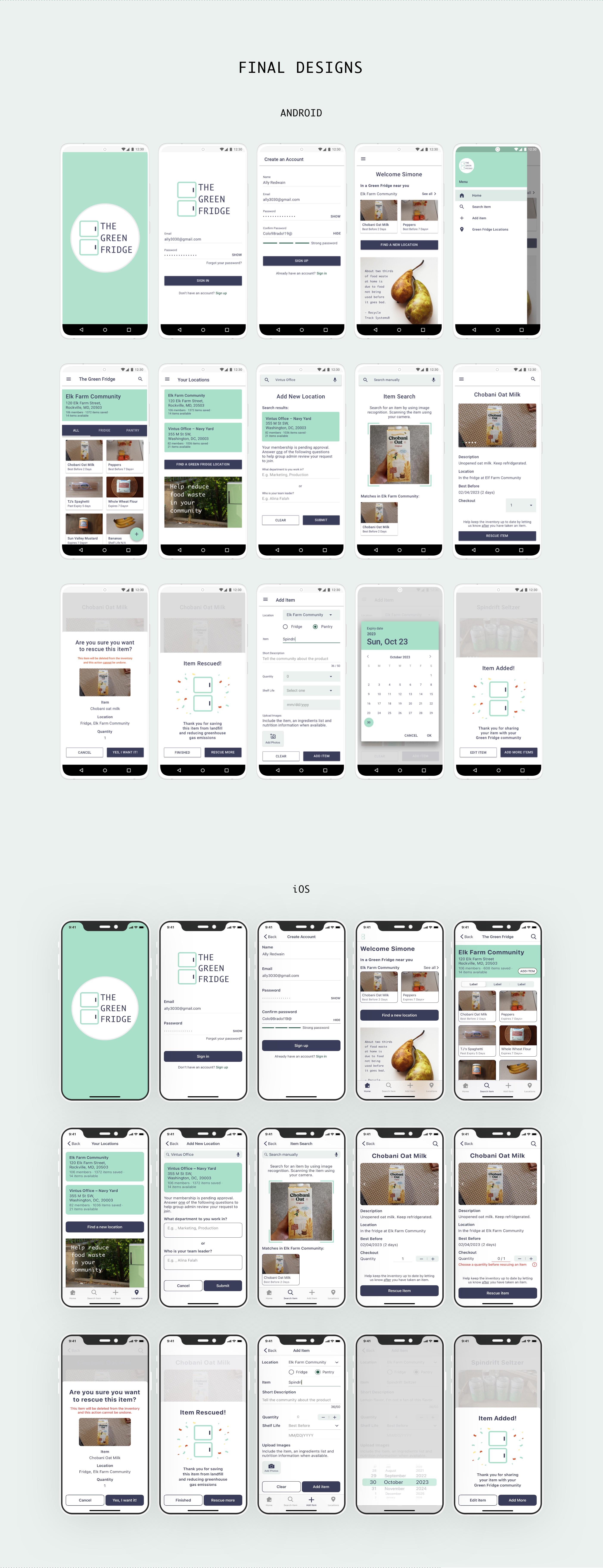 Final iOS and Android designs